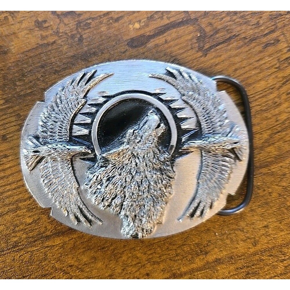 Howling Wolf Flying Eagle Brothers of the Wind VTG 1995 Siskiyou F9 Belt Buckle